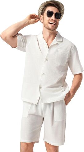 DAVID ARCHY Mens Pajamas Set 100% Cotton Summer Short Sleeve Shirt and Shorts Pjs Lightweight Hawaiian Sets for Lounging in Kuwait