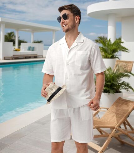 DAVID ARCHY Mens Pajamas Set 100% Cotton Summer Short Sleeve Shirt and Shorts Pjs Lightweight Hawaiian Sets for Lounging in Kuwait