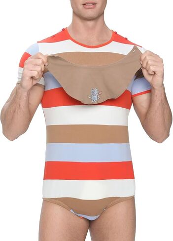 Romper Onesie Nightwear Men's Short Sleeve Cotton Striped Pajamas with Removable Drool Bib in Saudi Arabia