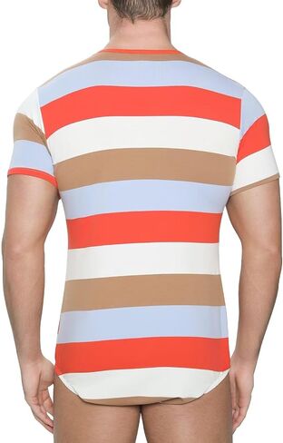 Romper Onesie Nightwear Men's Short Sleeve Cotton Striped Pajamas with Removable Drool Bib in Saudi Arabia