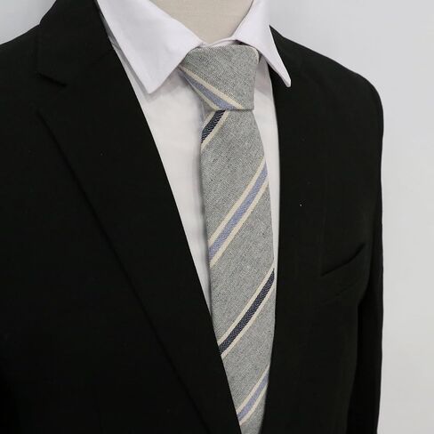 2.56'' Skinny Ties for Men, Sriped Mens Tie Cotton Linen NeckTie Men's Neckties for Business, Wedding, Groom in Saudi Arabia