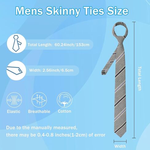2.56'' Skinny Ties for Men, Sriped Mens Tie Cotton Linen NeckTie Men's Neckties for Business, Wedding, Groom in Saudi Arabia