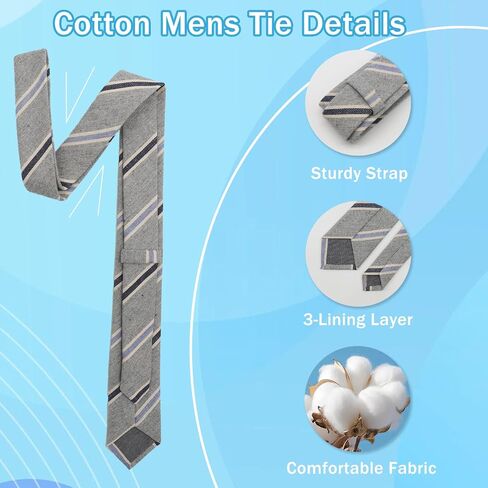 2.56'' Skinny Ties for Men, Sriped Mens Tie Cotton Linen NeckTie Men's Neckties for Business, Wedding, Groom in Saudi Arabia