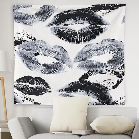 WNAGT Trendy Black and White Kiss Lips Tapestry Wall Hanging, Funky Makeup Wall Decor, Fashion Aesthetic Wall Blanket Decor for Girls Room College Dorm Makeup Room Beauty Room, 50x60 Inch in Kuwait