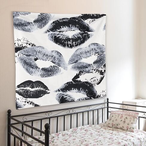 WNAGT Trendy Black and White Kiss Lips Tapestry Wall Hanging, Funky Makeup Wall Decor, Fashion Aesthetic Wall Blanket Decor for Girls Room College Dorm Makeup Room Beauty Room, 50x60 Inch in Kuwait