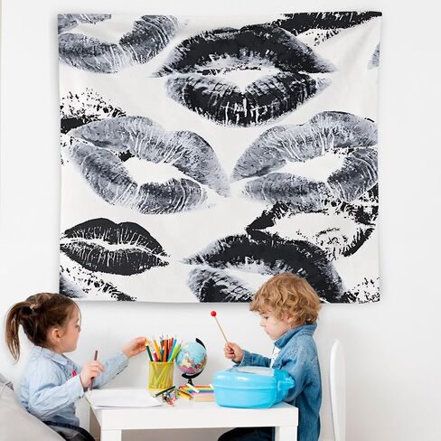 WNAGT Trendy Black and White Kiss Lips Tapestry Wall Hanging, Funky Makeup Wall Decor, Fashion Aesthetic Wall Blanket Decor for Girls Room College Dorm Makeup Room Beauty Room, 50x60 Inch in Kuwait