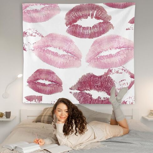 WNAGT Trendy Black and White Kiss Lips Tapestry Wall Hanging, Funky Makeup Wall Decor, Fashion Aesthetic Wall Blanket Decor for Girls Room College Dorm Makeup Room Beauty Room, 50x60 Inch in Kuwait