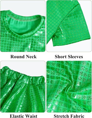 Happy Cherry Kid Girl Skirt Shiny Skirt and Top Set 2 PCS Short Sleeve Metallic Disco Crop Top & Pleated Mini Skirt Set in Saudi Arabia