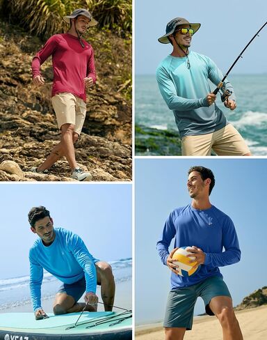 Pudolla Men's Sun Protection Shirts UV SPF UPF 50+ Rash Guard Long Sleeve Lightweight Quick Dry Brethable Swimming Fishing in Kuwait