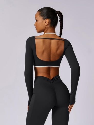 ABOCIW Workout Sets for Women Long Sleeve Crop Top Scrunch Butt Lifting High Waist Leggings with Pockets 2 Piece Outfits in Saudi Arabia