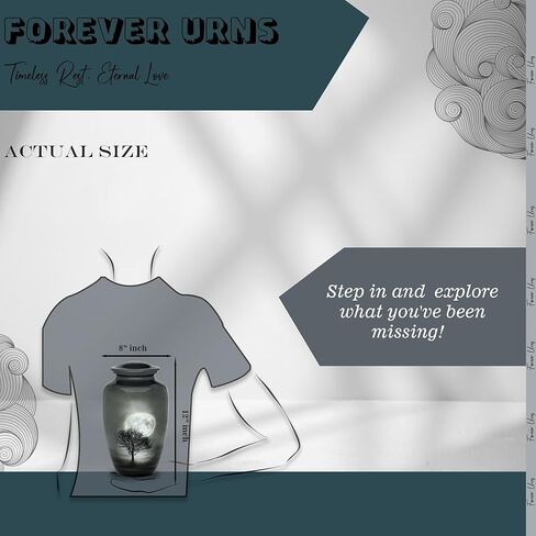 جرة جنازة حرق الجثث للبالغين من Forever URNS مع موضوع مطبوع على شكل شجرة ليلة القمر للرماد البشري للإناث والذكور | 200 متر مكعب في | كبير | متعدد الألوان | مصنوع يدويًا بالكامل مع حقيبة حماية مخملية in Saudi Arabia