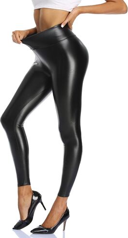 Lightback Women's Faux Leather Leggings stretcy عالية الخصر السيطرة على السراويل الجوار in Kuwait