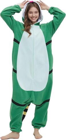DarkCom Unisex Adult Green Lizard Onesie Halloween Costume One Piece Animal Pajamas Women Men Sleepwear Christmas Pajamas in Saudi Arabia