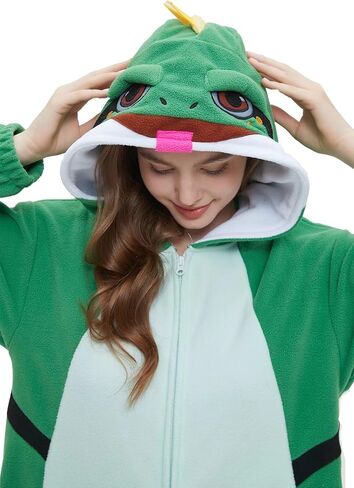DarkCom Unisex Adult Green Lizard Onesie Halloween Costume One Piece Animal Pajamas Women Men Sleepwear Christmas Pajamas in Saudi Arabia