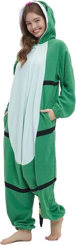 DarkCom Unisex Adult Green Lizard Onesie Halloween Costume One Piece Animal Pajamas Women Men Sleepwear Christmas Pajamas in Saudi Arabia