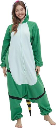 DarkCom Unisex Adult Green Lizard Onesie Halloween Costume One Piece Animal Pajamas Women Men Sleepwear Christmas Pajamas in Saudi Arabia