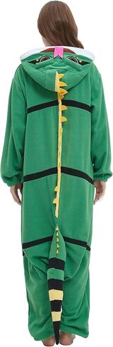 DarkCom Unisex Adult Green Lizard Onesie Halloween Costume One Piece Animal Pajamas Women Men Sleepwear Christmas Pajamas in Saudi Arabia