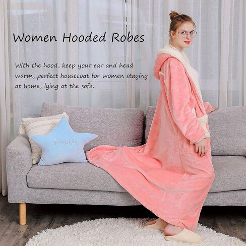 Hellomamma Womens Robe Reted Blasted Shipper Flannel Bathrobes Housecoat Ladies Plush Fleece Warm Sleepy Long Pajamas Lightgown in Kuwait