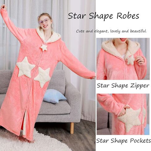 Hellomamma Womens Robe Reted Blasted Shipper Flannel Bathrobes Housecoat Ladies Plush Fleece Warm Sleepy Long Pajamas Lightgown in Kuwait