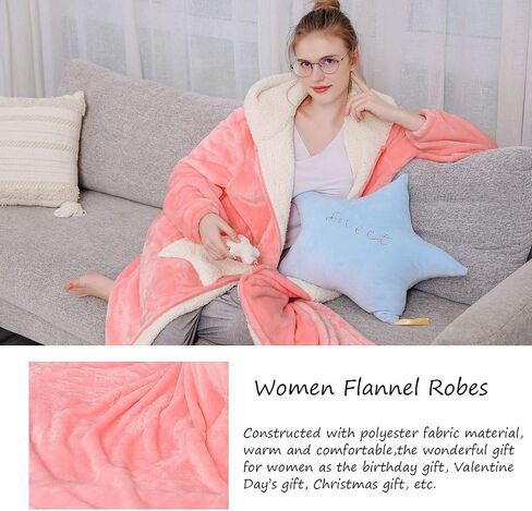 Hellomamma Womens Robe Reted Blasted Shipper Flannel Bathrobes Housecoat Ladies Plush Fleece Warm Sleepy Long Pajamas Lightgown in Kuwait