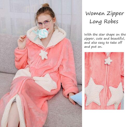 Hellomamma Womens Robe Reted Blasted Shipper Flannel Bathrobes Housecoat Ladies Plush Fleece Warm Sleepy Long Pajamas Lightgown in Kuwait