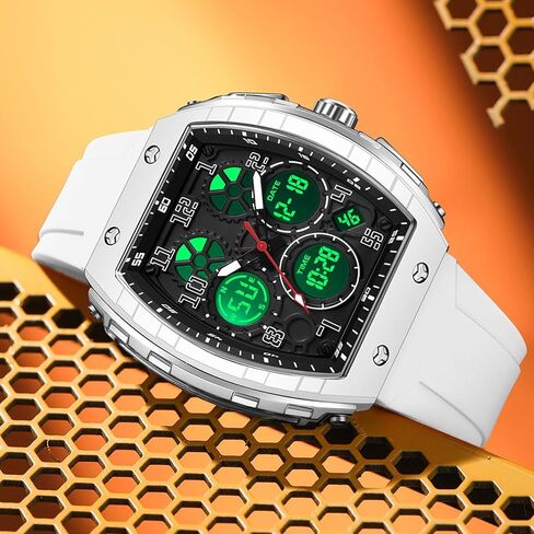 WitnTime Watches for Men Relojes Relojes Para Hombres White Wristwatch with Digital Thans Dual Display Display Countdown Punk Punk Design 5ATM مقاوم للماء in Kuwait