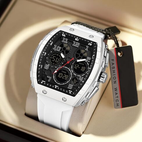 WitnTime Watches for Men Relojes Relojes Para Hombres White Wristwatch with Digital Thans Dual Display Display Countdown Punk Punk Design 5ATM مقاوم للماء in Kuwait