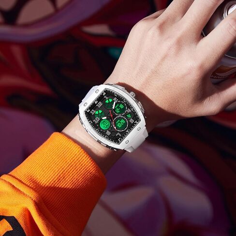 WitnTime Watches for Men Relojes Relojes Para Hombres White Wristwatch with Digital Thans Dual Display Display Countdown Punk Punk Design 5ATM مقاوم للماء in Kuwait