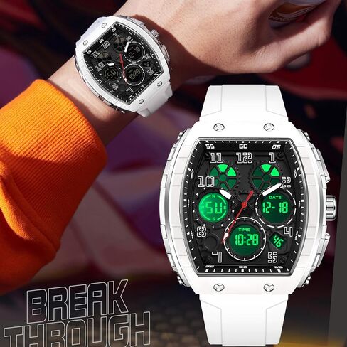 WitnTime Watches for Men Relojes Relojes Para Hombres White Wristwatch with Digital Thans Dual Display Display Countdown Punk Punk Design 5ATM مقاوم للماء in Kuwait