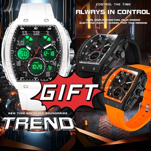 WitnTime Watches for Men Relojes Relojes Para Hombres White Wristwatch with Digital Thans Dual Display Display Countdown Punk Punk Design 5ATM مقاوم للماء in Kuwait