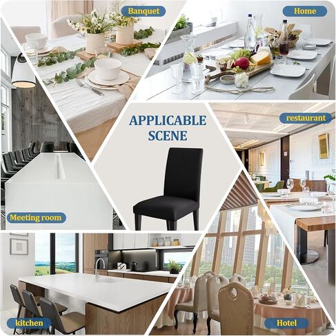 كرسي غرفة الطعام تمتد مجموعة من 6 ، أغطية قابلة للإزالة قابلة للإزالة لحفل فندق Home Kitchen ، الأسود in Kuwait