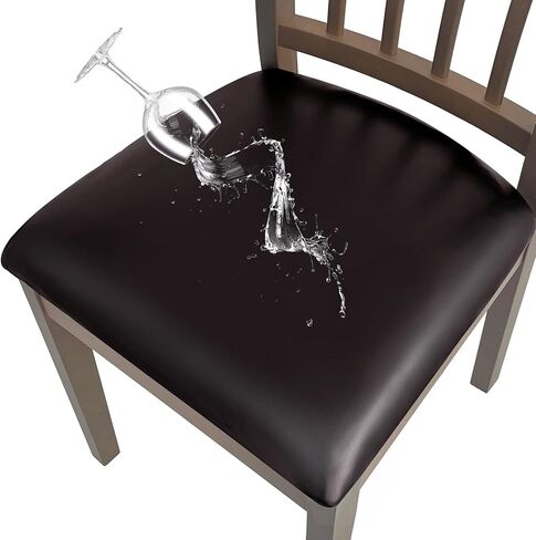 Waterproof Seat Covers for Dining Chairs Soft PU Leather Dining Chair Seat Covers set of 4, Durable and Wipeable Kitchen Chair Slipcover Protector with Elastic Band for Dining Room (Coffee, 4Pcs) in Kuwait