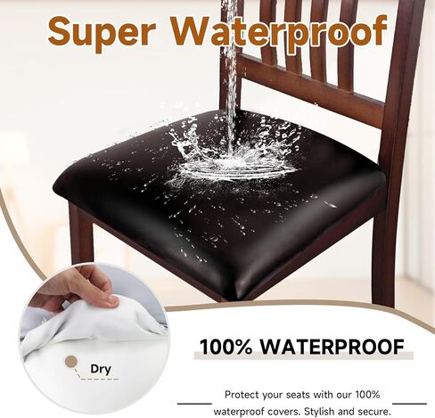 Waterproof Seat Covers for Dining Chairs Soft PU Leather Dining Chair Seat Covers set of 4, Durable and Wipeable Kitchen Chair Slipcover Protector with Elastic Band for Dining Room (Coffee, 4Pcs) in Kuwait