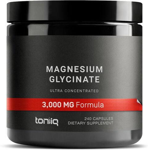 Toniiq 3,000mg Ultra High Strength Magnesium Glycinate - 20% Purified to Contain 600mg of Elemental Magnesium - Chelated and Bioavailable Magnesium Supplement - 240 Veggie Capsules in Saudi Arabia