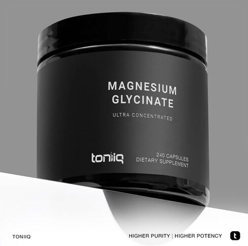 Toniiq 3,000mg Ultra High Strength Magnesium Glycinate - 20% Purified to Contain 600mg of Elemental Magnesium - Chelated and Bioavailable Magnesium Supplement - 240 Veggie Capsules in Saudi Arabia