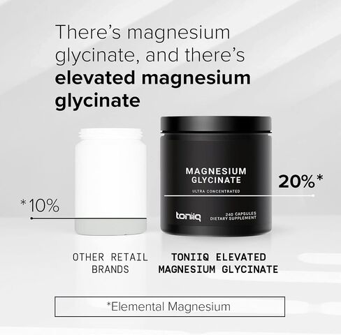 Toniiq 3,000mg Ultra High Strength Magnesium Glycinate - 20% Purified to Contain 600mg of Elemental Magnesium - Chelated and Bioavailable Magnesium Supplement - 240 Veggie Capsules in Saudi Arabia