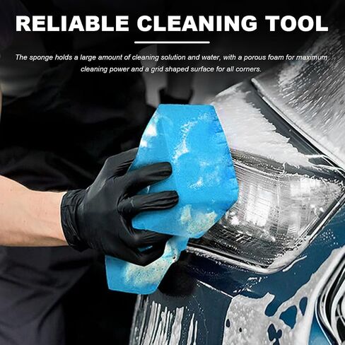 Car Wash Sponge, Large Scratch-Free Cross Cut Sponge for Soap and Rinseless Washing, Durable Ultra Soft Foam Grid Extra Absorbent Car Cleaning Sponge Pad, Car Accessories (Sky Blue) in Kuwait