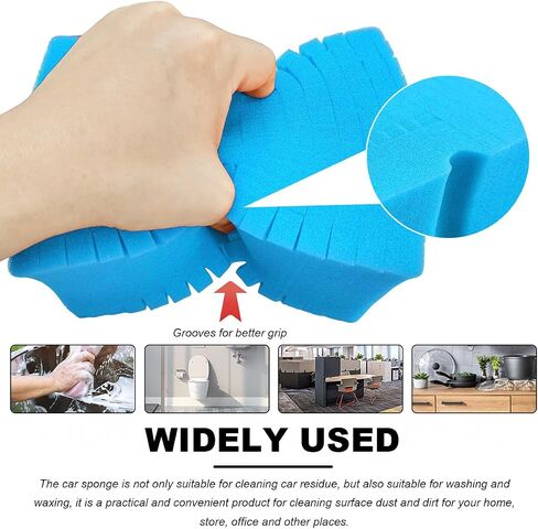 Car Wash Sponge, Large Scratch-Free Cross Cut Sponge for Soap and Rinseless Washing, Durable Ultra Soft Foam Grid Extra Absorbent Car Cleaning Sponge Pad, Car Accessories (Sky Blue) in Kuwait