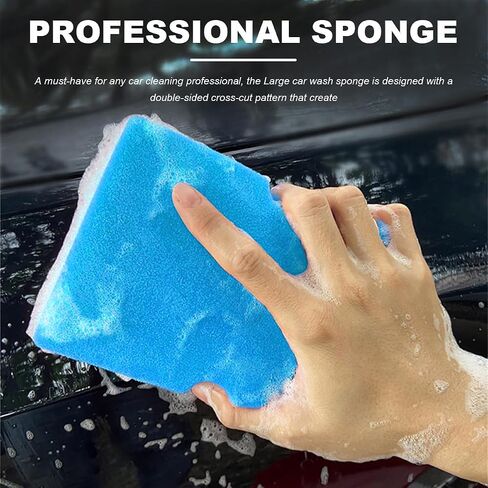 Car Wash Sponge, Large Scratch-Free Cross Cut Sponge for Soap and Rinseless Washing, Durable Ultra Soft Foam Grid Extra Absorbent Car Cleaning Sponge Pad, Car Accessories (Sky Blue) in Kuwait