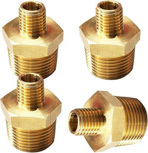 4pcs Brass Pipe Fitting, Reducer Adapter, Hex Nipple, 3/4-Inch Male Pipe x 1/2-Inch Male Pipe in Kuwait
