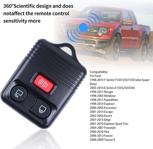 2 الإدخال البديل بدون مفتاح عن بعد FOB Clicker Transmitter متوافق مع Ford 1998-2016 F-150 F-250 F-350 ، M AZDA ، Mercury ، Lincoln-3 Button in Kuwait