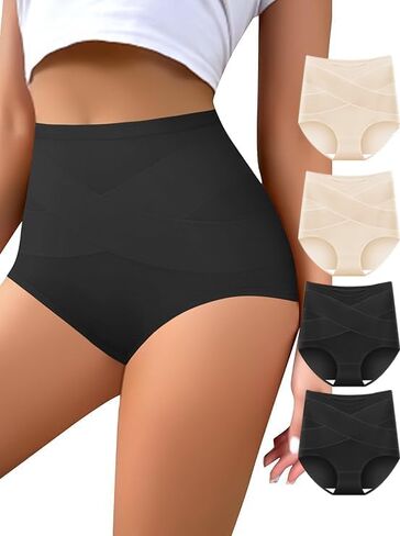 Women's High Waisted Underwear Tummy Control Cotton Panties Full Coverage Postpartum Briefs 4 Pack in Saudi Arabia