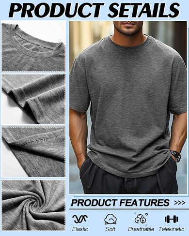 10 Pack Men's Big and Tall Shirt Short Sleeve Cotton Tee Loose Fit Top in Kuwait