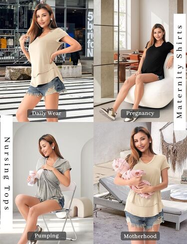 SUNNYBUY 3 Pack Hidden Nursing Tops for Breastfeeding Women Double Layer V Neck Maternity Shirts Postpartum Tee in Saudi Arabia