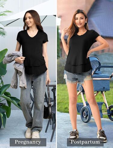 SUNNYBUY 3 Pack Hidden Nursing Tops for Breastfeeding Women Double Layer V Neck Maternity Shirts Postpartum Tee in Saudi Arabia