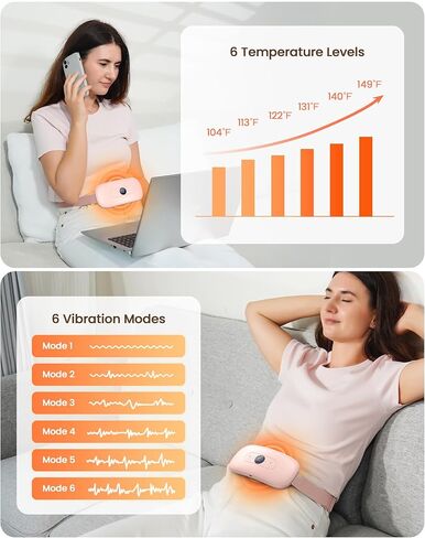 Heating Pad for Period Cramps, Fast Heating Pad with 6 Heat Levels and 6 Massage Modes, Portable Cordless Menstrual Heating Pad, Back or Belly Period Massager for Women and Girls in Kuwait