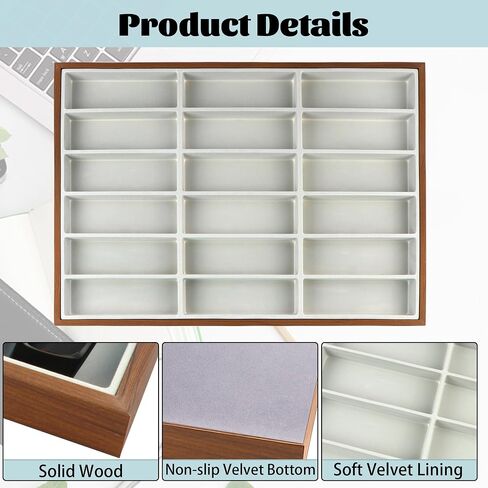 Homeanda Wooden Sunglasses Organizer Tray, Eyeglasses Display Case, Sun Glasses Storage Box, Eyewear Jewelry Tray, Wood Frame Glasses Holder (18 Grids) in Saudi Arabia