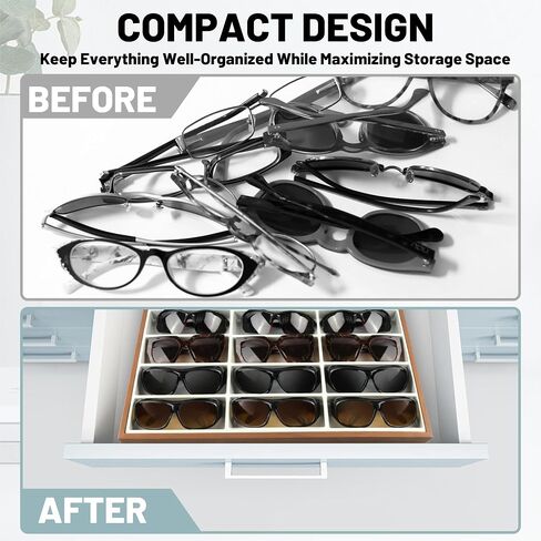 Homeanda Wooden Sunglasses Organizer Tray, Eyeglasses Display Case, Sun Glasses Storage Box, Eyewear Jewelry Tray, Wood Frame Glasses Holder (18 Grids) in Saudi Arabia