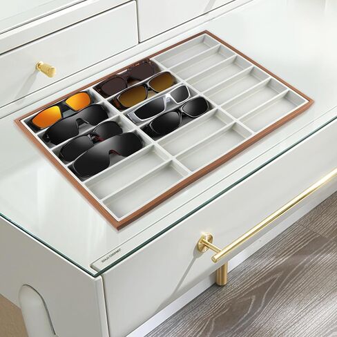 Homeanda Wooden Sunglasses Organizer Tray, Eyeglasses Display Case, Sun Glasses Storage Box, Eyewear Jewelry Tray, Wood Frame Glasses Holder (18 Grids) in Saudi Arabia