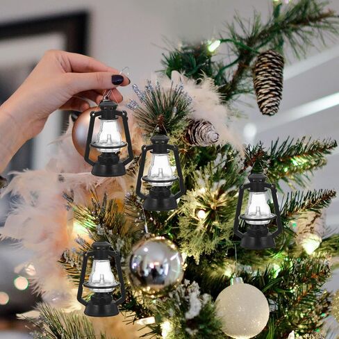 DOITOOL 10 Pcs Mini Lanterns 2.16 inch,Christmas Tree Ornaments Hanging Lantern,Vintage Lantern Christmas Decor-Black in Saudi Arabia